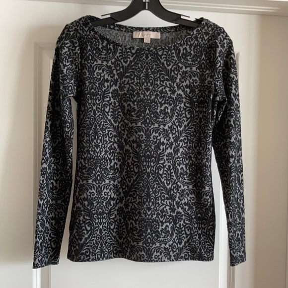 LOFT Tops - Loft - black, long sleeve flocked top